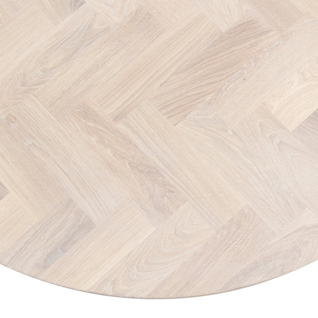 Table à manger ronde à chevrons extensible en chêne Cotton - Découvrez notre table à manger ronde à chevrons extensible en chêne Cotton, fabriquée à la main - un