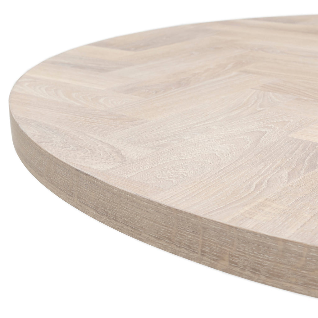 Table à manger ronde à chevrons extensible en chêne Cotton - Découvrez notre table à manger ronde à chevrons extensible en chêne Cotton, fabriquée à la main - un