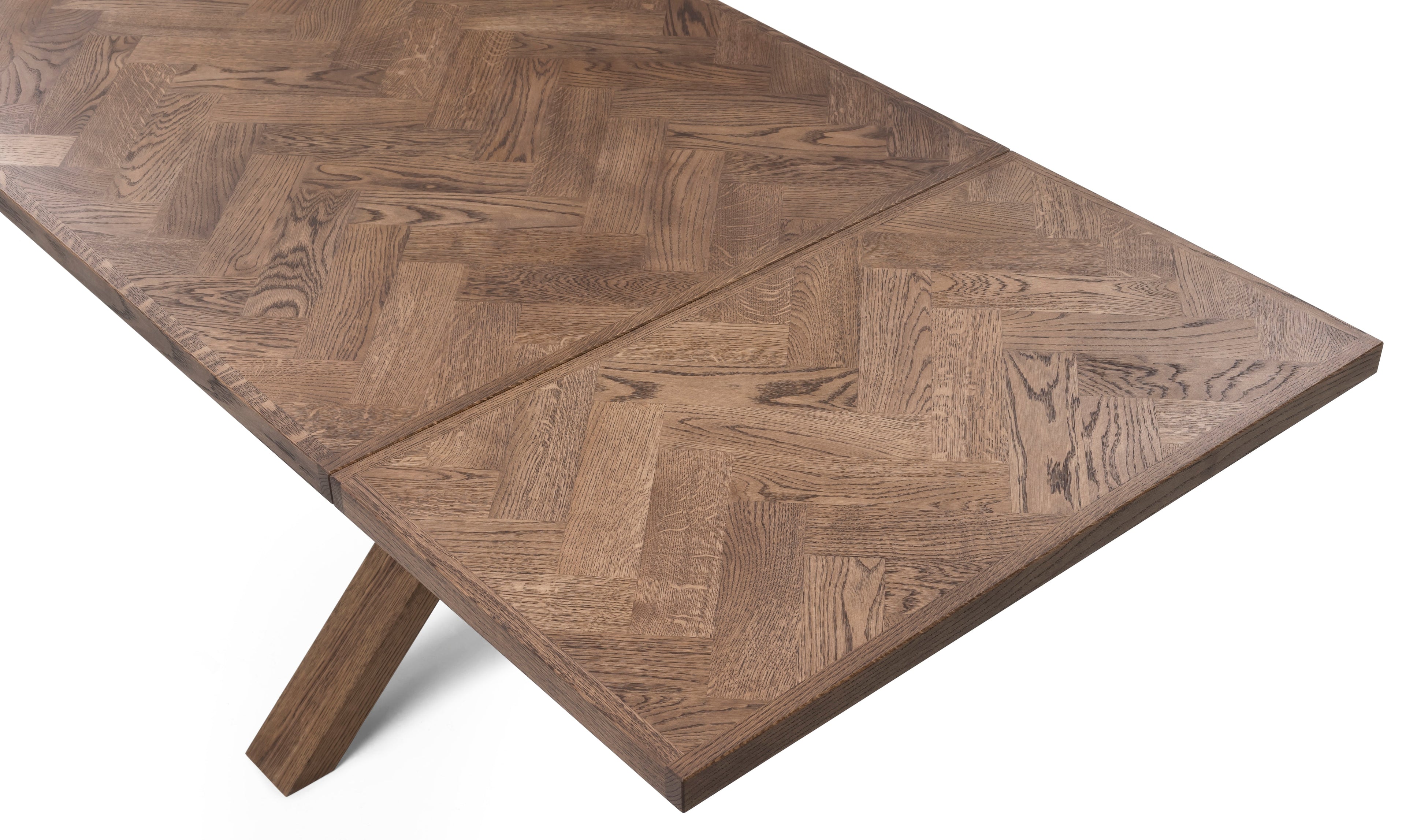 Table de salle à manger extensible à chevrons en chêne chocolat - Table de salle à manger extensible à chevrons en chêne chocolat fabriquée à partir de lattes de chêne massif de 15 mm assemblées