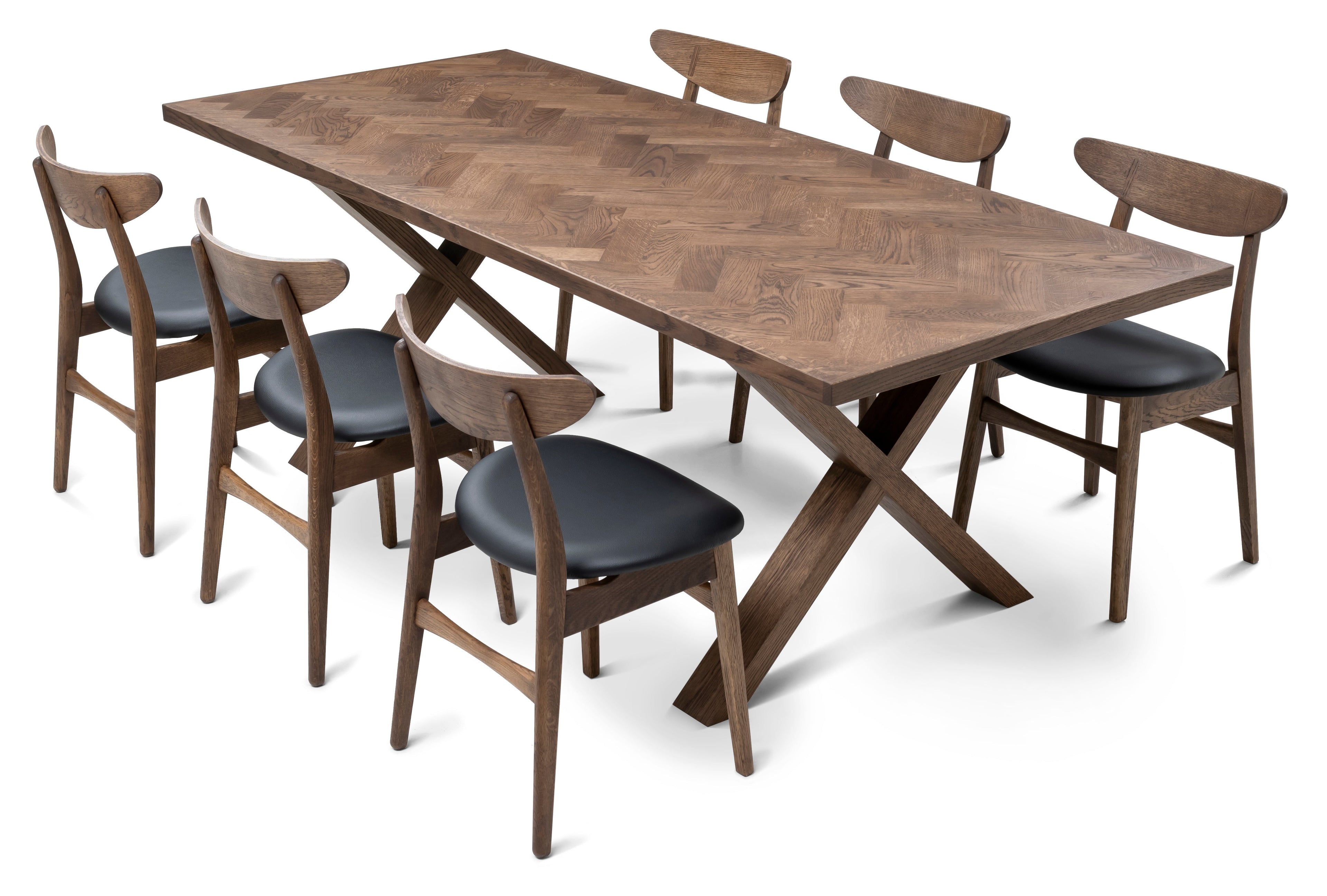 Table de salle à manger extensible à chevrons en chêne chocolat - Table de salle à manger extensible à chevrons en chêne chocolat fabriquée à partir de lattes de chêne massif de 15 mm assemblées