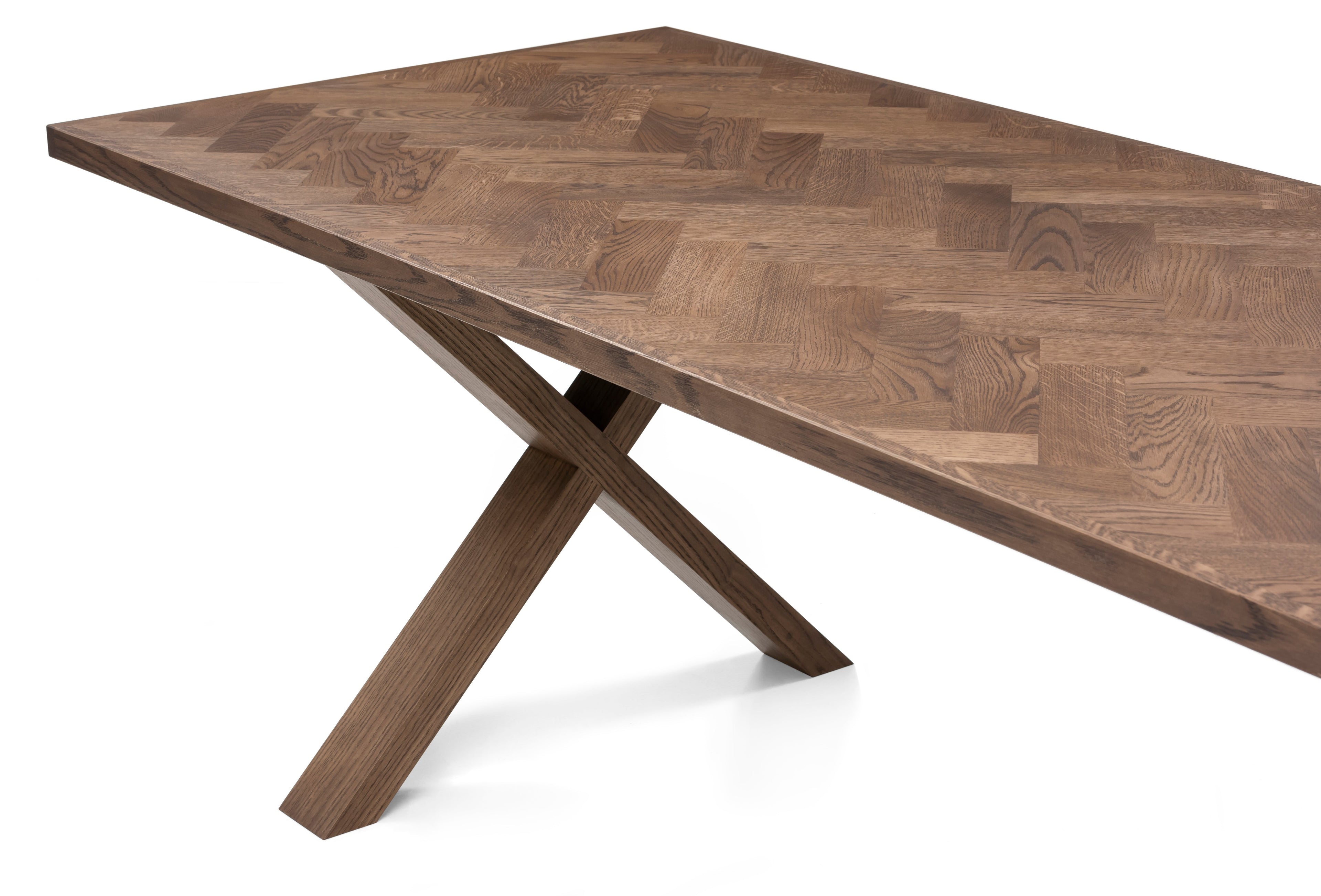 Table de salle à manger extensible à chevrons en chêne chocolat - Table de salle à manger extensible à chevrons en chêne chocolat fabriquée à partir de lattes de chêne massif de 15 mm assemblées