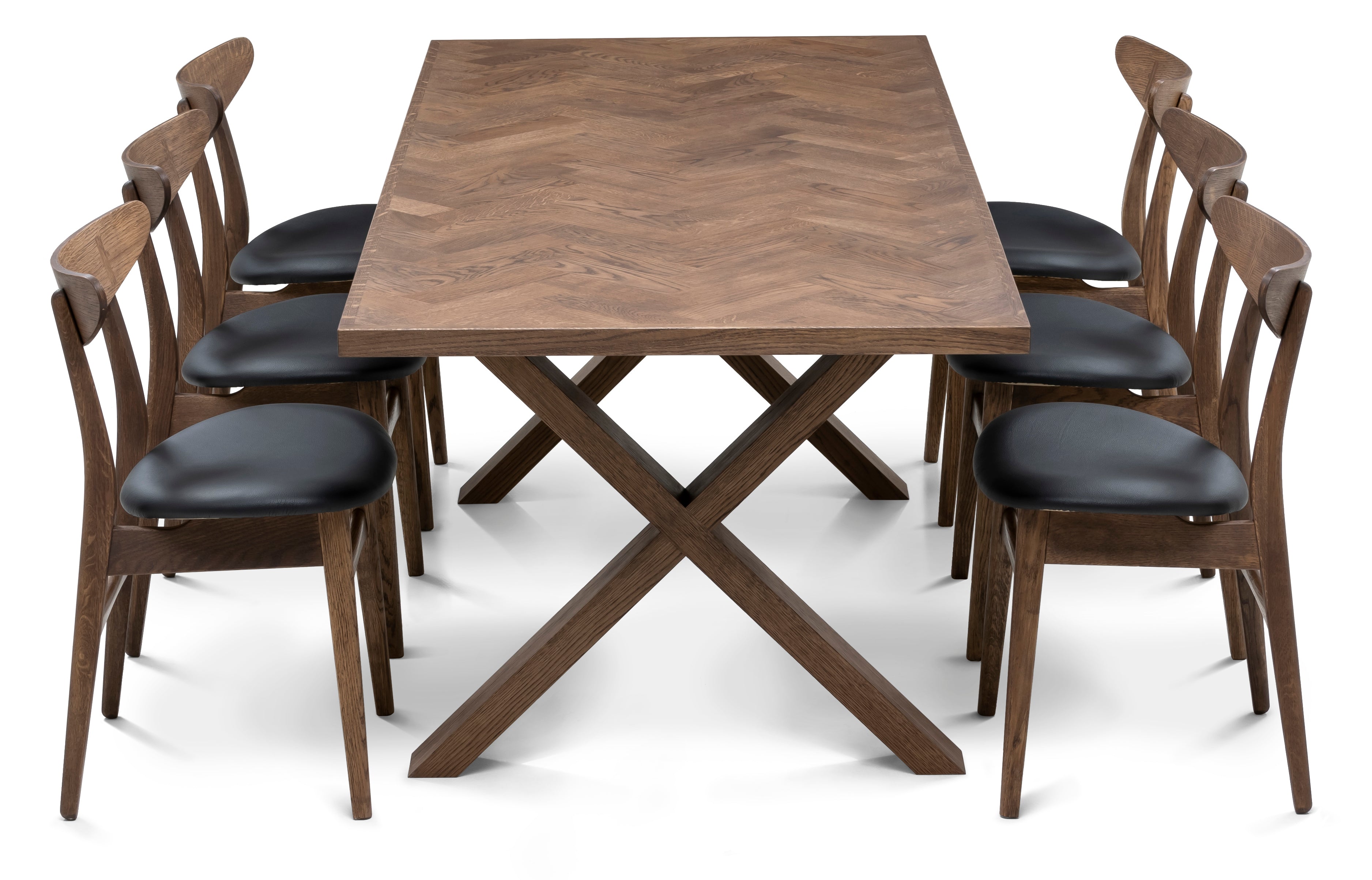 Table de salle à manger extensible à chevrons en chêne chocolat - Table de salle à manger extensible à chevrons en chêne chocolat fabriquée à partir de lattes de chêne massif de 15 mm assemblées