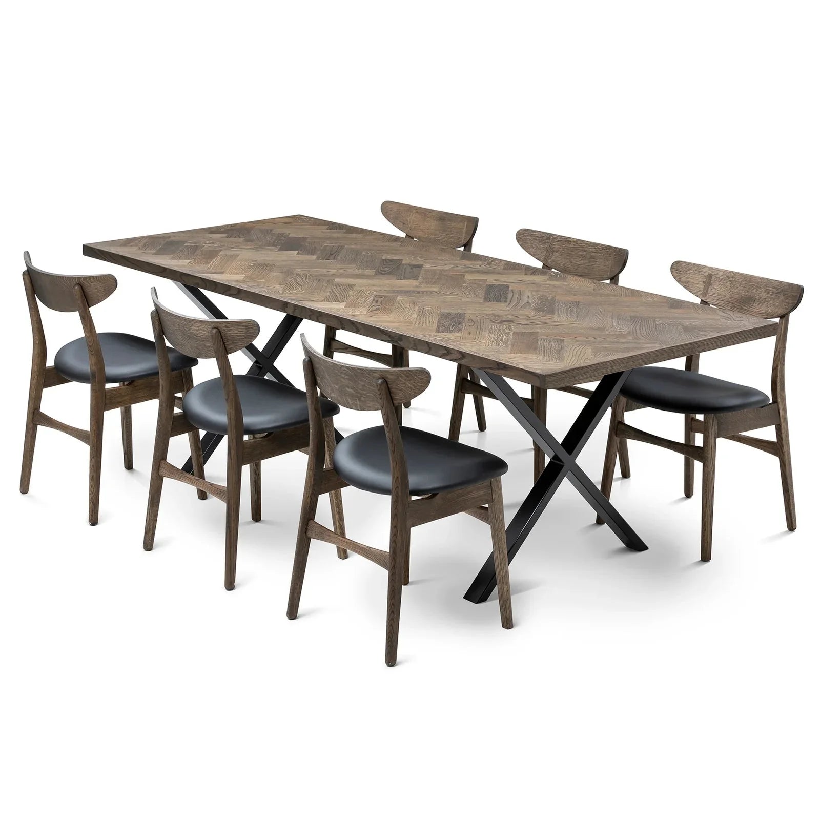 Table à manger extensible en chevrons couleur anthracite - Table à manger extensible en chevrons, fabriquée avec des lattes en bois massif de 15 mm assemblées avec des lattes en chêne de 20 mm sur