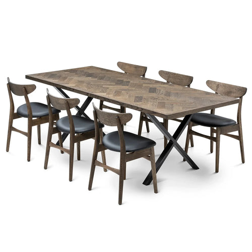 Table à manger extensible en chevrons couleur anthracite - Table à manger extensible en chevrons, fabriquée avec des lattes en bois massif de 15 mm assemblées avec des lattes en chêne de 20 mm sur