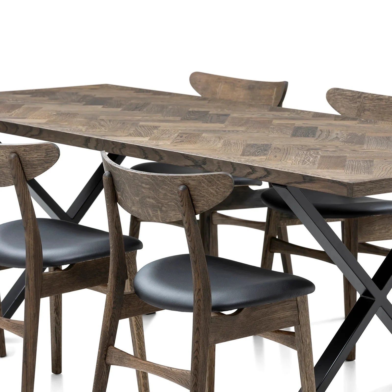 Table à manger extensible en chevrons couleur anthracite - Table à manger extensible en chevrons, fabriquée avec des lattes en bois massif de 15 mm assemblées avec des lattes en chêne de 20 mm sur