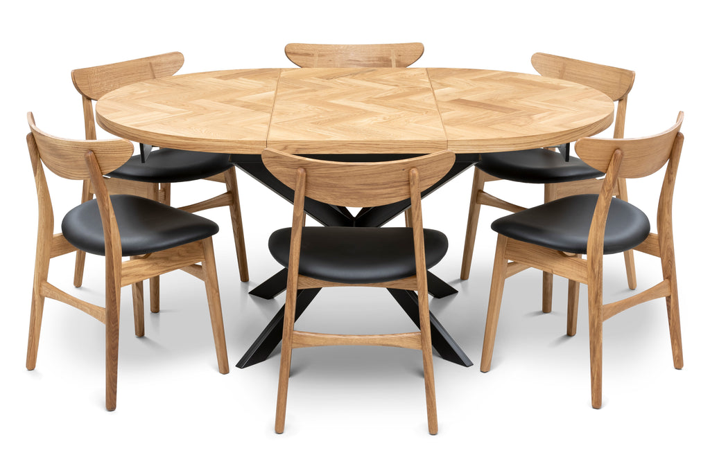 Table à manger ronde à chevrons extensible - Voici notre table à manger ronde à chevrons extensible - un ajout magnifique à tout intérieur - Fabriquée en