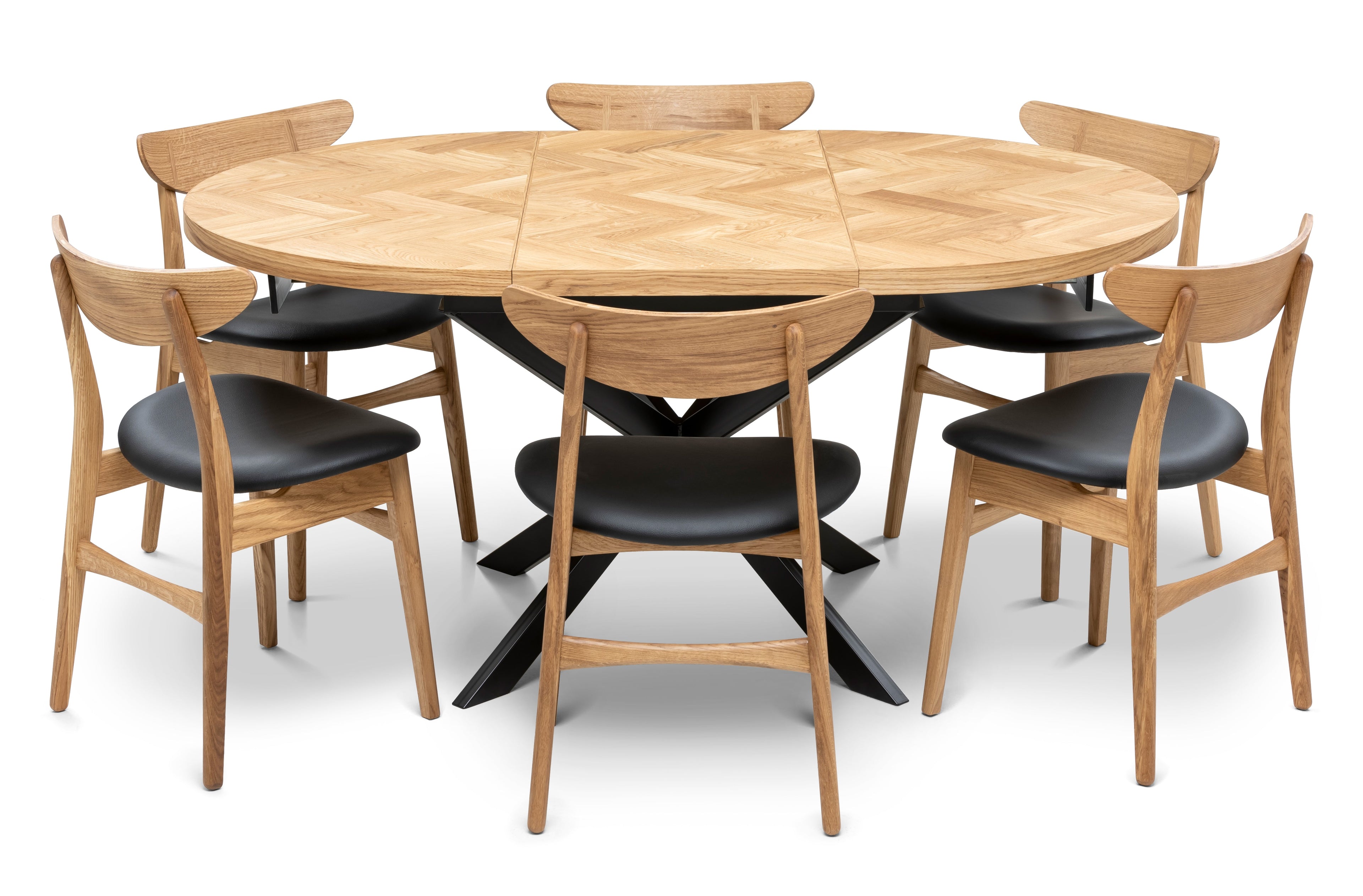 Table à manger ronde à chevrons extensible - Voici notre table à manger ronde à chevrons extensible - un ajout magnifique à tout intérieur - Fabriquée en