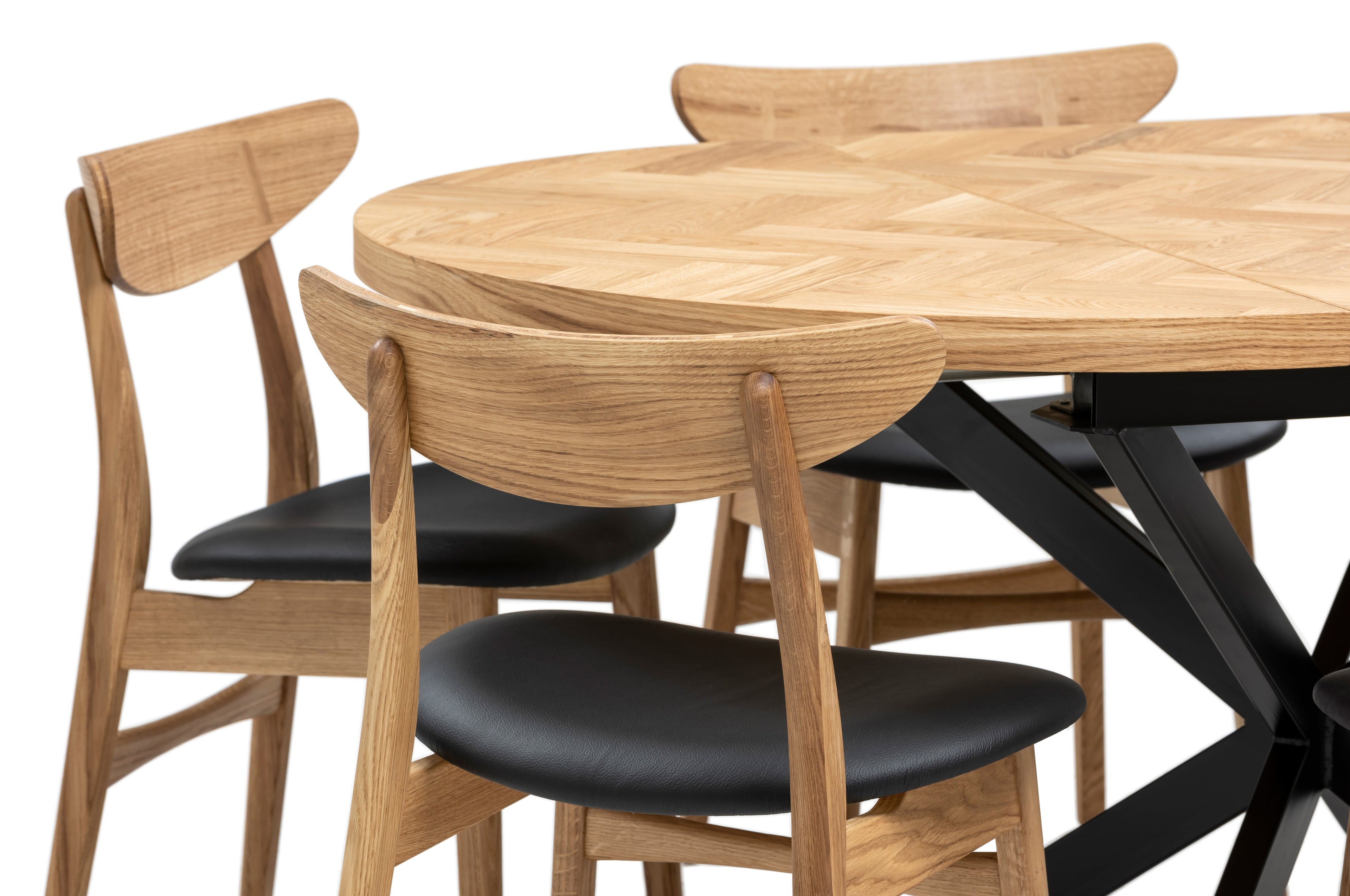 Table à manger ronde à chevrons extensible - Voici notre table à manger ronde à chevrons extensible - un ajout magnifique à tout intérieur - Fabriquée en
