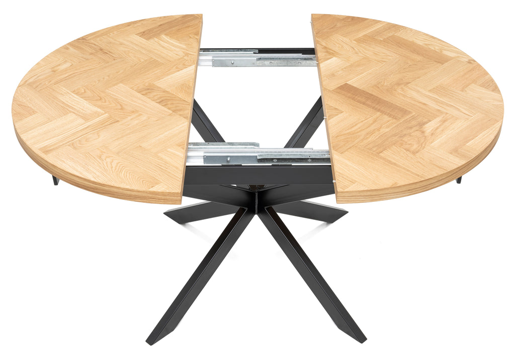 Table à manger ronde à chevrons extensible - Voici notre table à manger ronde à chevrons extensible - un ajout magnifique à tout intérieur - Fabriquée en