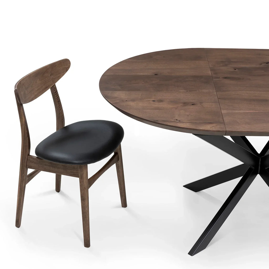 Table à manger extensible en noyer foncé - Découvrez notre table à manger ronde en noyer fabriquée à la main - un ajout superbe à toute maison - Fabriquée en bois massif