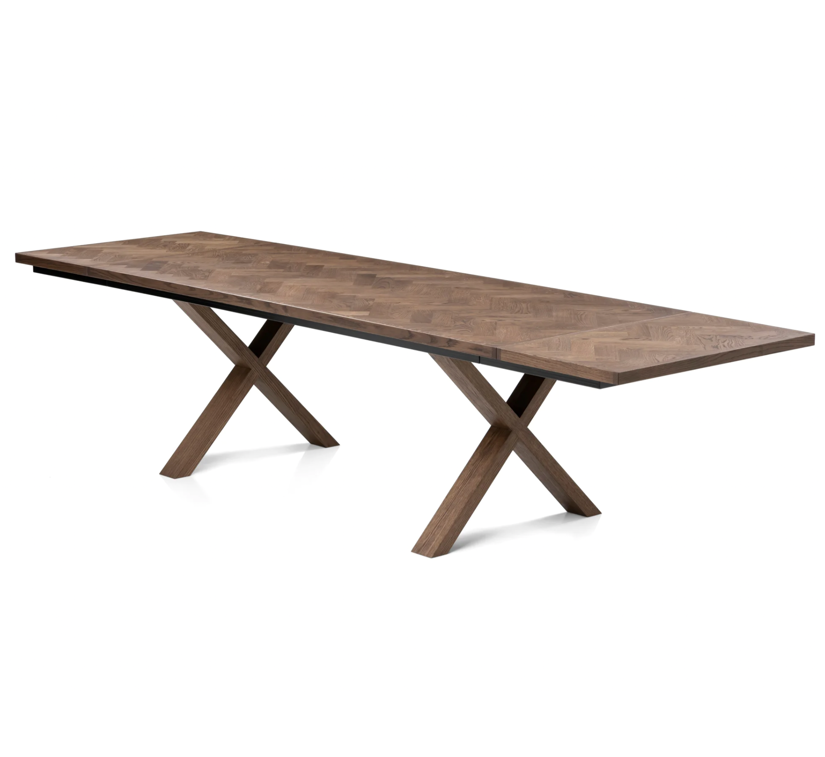 Table de salle à manger extensible à chevrons en chêne chocolat - Table de salle à manger extensible à chevrons en chêne chocolat fabriquée à partir de lattes de chêne massif de 15 mm assemblées