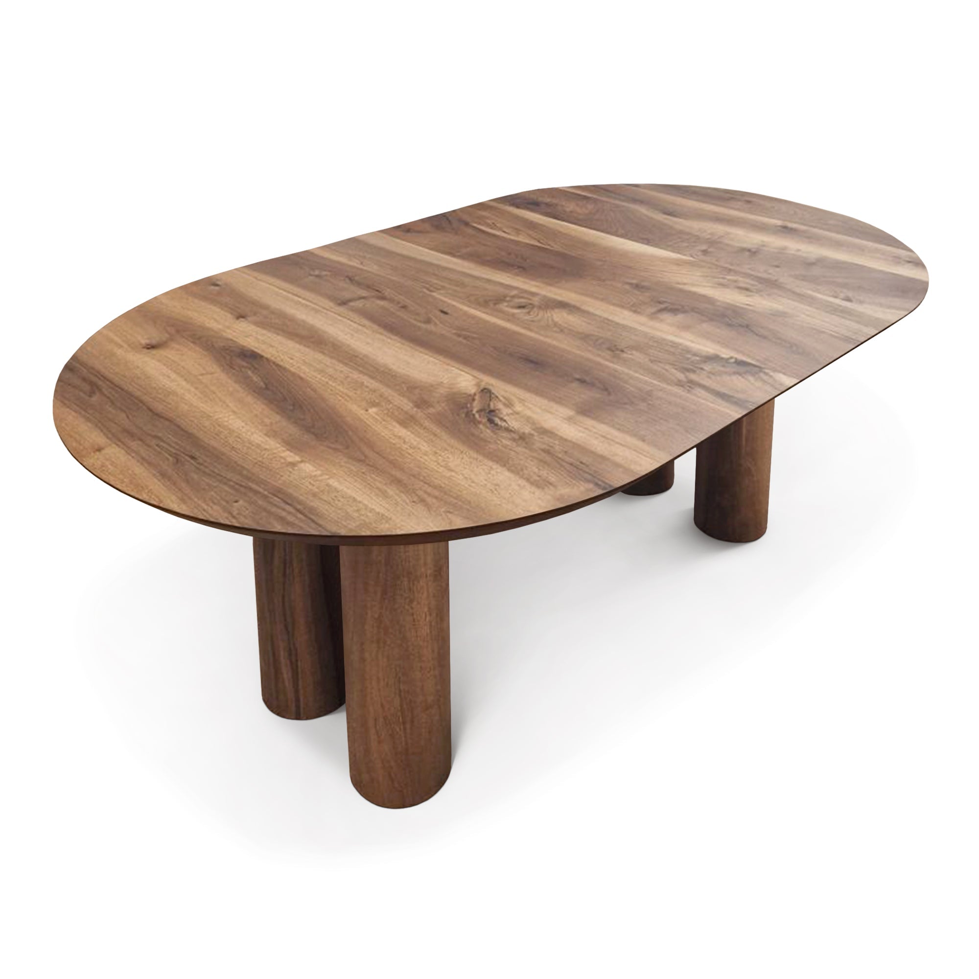 Table de salle à manger ronde extensible en noyer – Cette luxueuse table de salle à manger ronde – fabriquée à la main par des experts à partir de noyer européen massif de première qualité (teinte plus foncée de