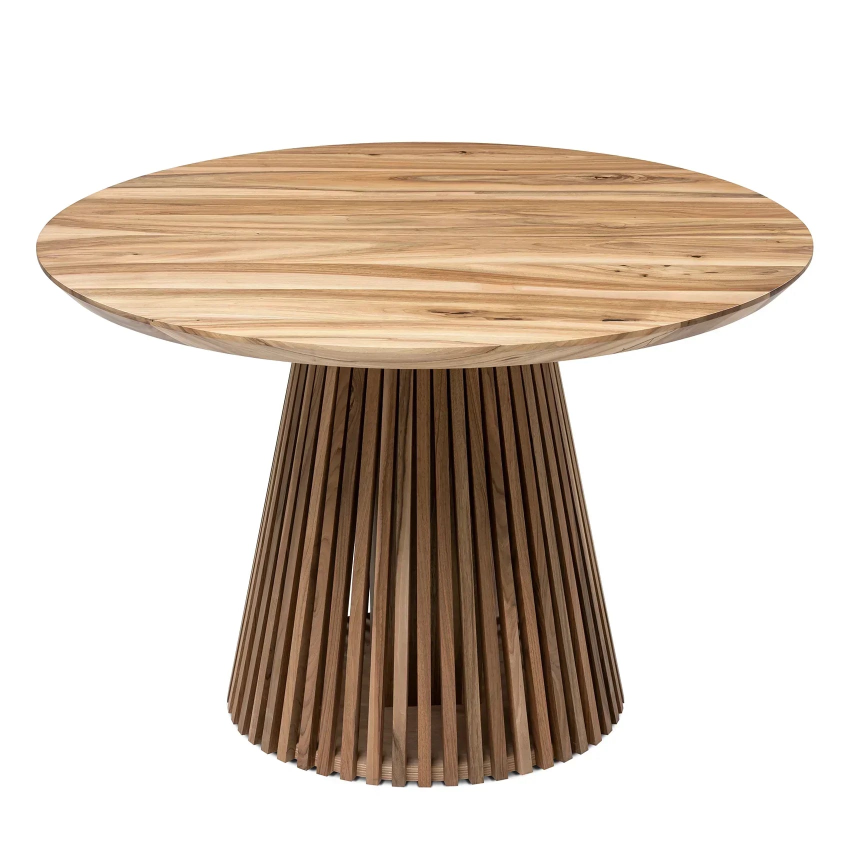 Table à manger ronde extensible en noyer – Découvrez notre table à manger ronde extensible en noyer fabriquée à la main avec pieds en tube – un ajout magnifique à toute